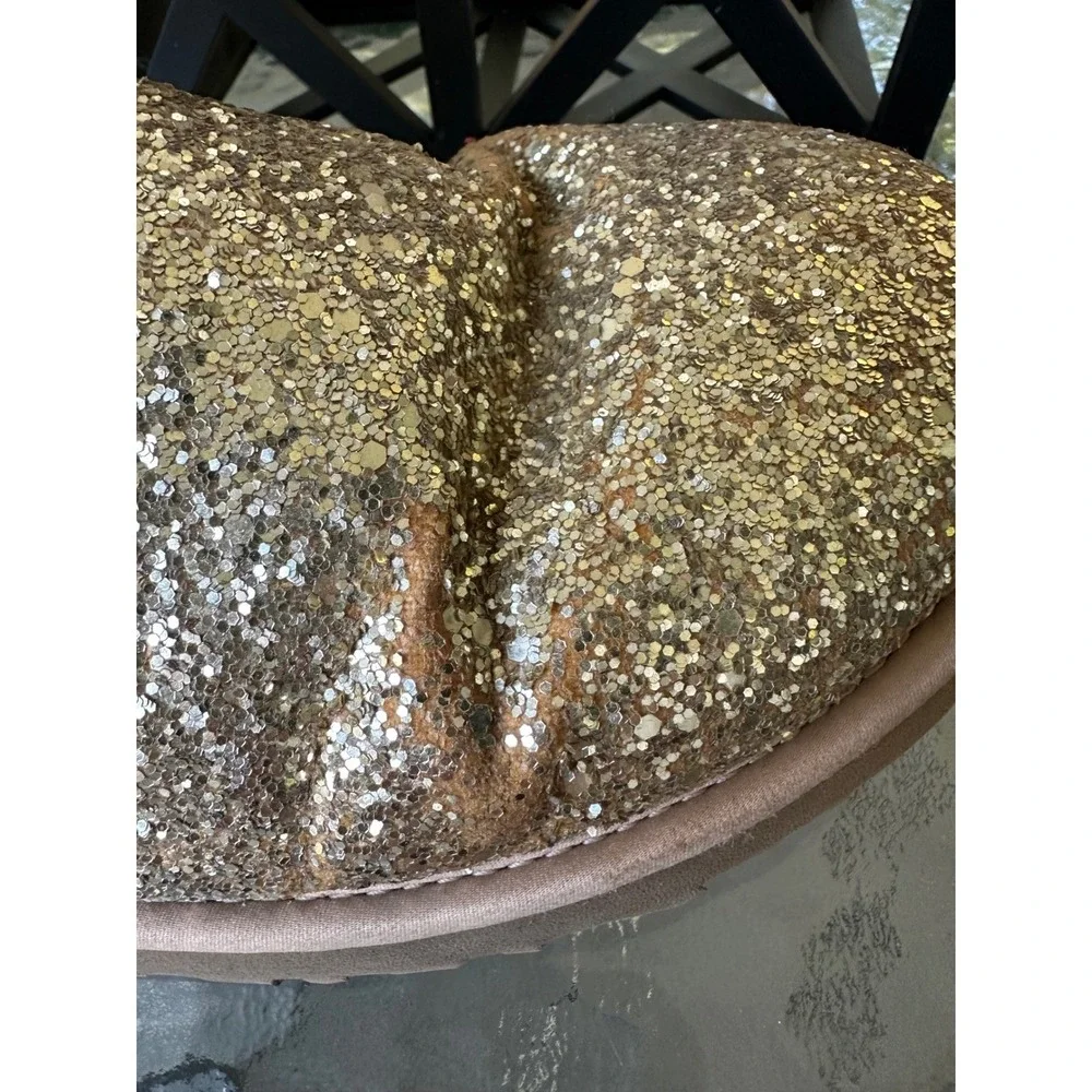 UGG Australia Glitter Mini Bailey Bow II Boots‎ Gold Shimmer Sparkle Size 7